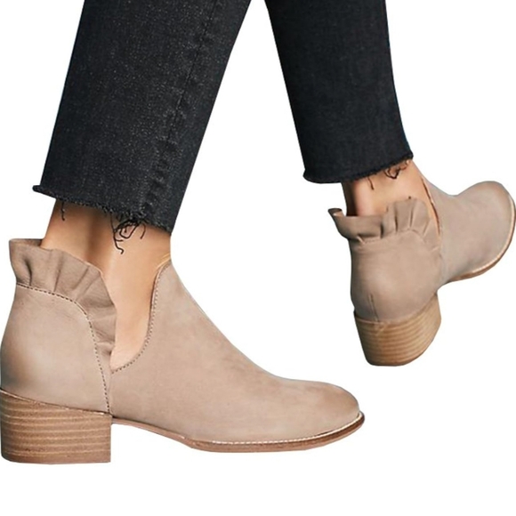 Tan Ruffle Ankle Boots - Picture 2 of 7